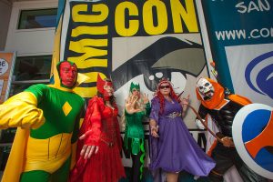 July 11, 2015 - San Diego, CA, US - COMIC-CON INTERNATIONAL returns to San Diego. People come from all over the world to attend the four day event. Some come without passes, just to people watch. There are all kinds of activities for all who brave the crowds. Seen here:Some of the great colorful people that attend the Con. (Credit Image: © Daren Fentiman/ZUMA Wire)